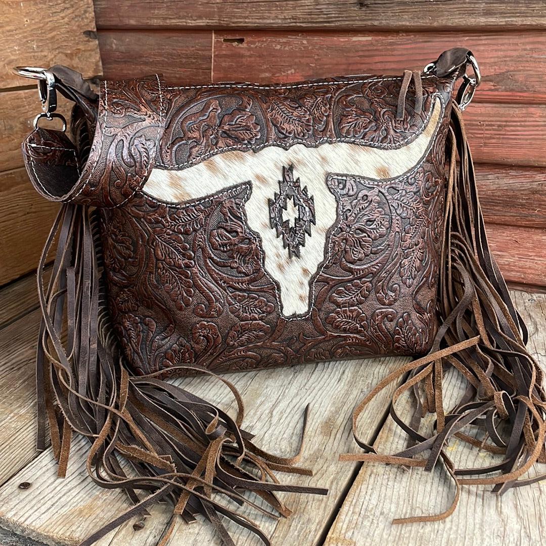 016 Annie - Cowboy Tool w/ Longhorn Skull Design-Annie-Western-Cowhide-Bags-Handmade-Products-Gifts-Dancing Cactus Designs