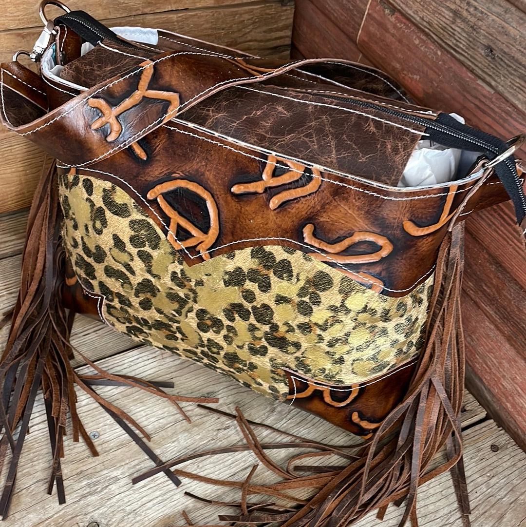 016 Maren - Leopard Acid w/ Burnt Brands-Maren-Western-Cowhide-Bags-Handmade-Products-Gifts-Dancing Cactus Designs