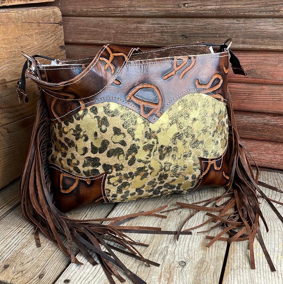 016 Maren - Leopard Acid w/ Burnt Brands-Maren-Western-Cowhide-Bags-Handmade-Products-Gifts-Dancing Cactus Designs