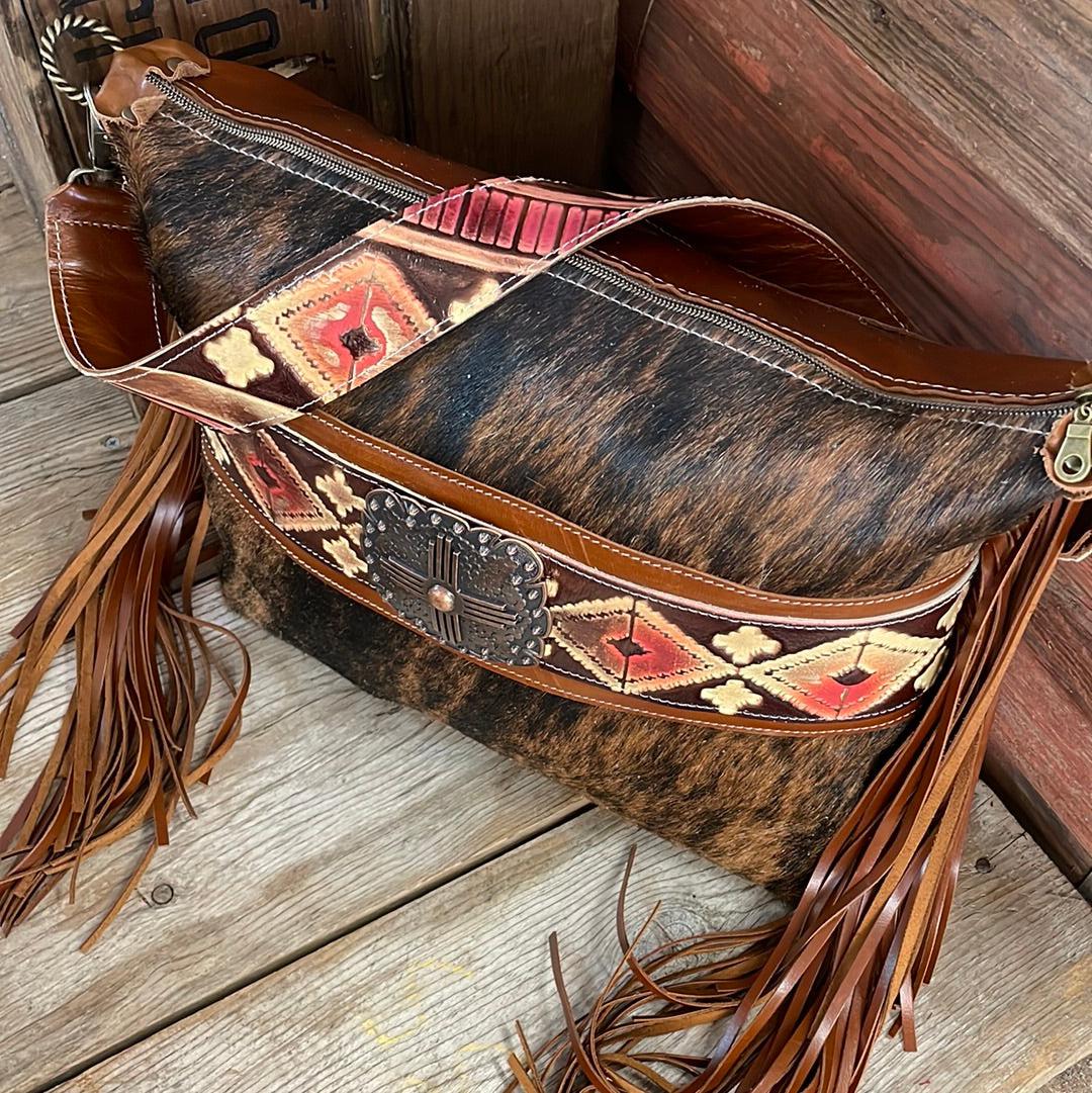 016 Oakley - Red Brindle w/ Summit Fire Navajo w/ Buckle Buckle-Oakley-Western-Cowhide-Bags-Handmade-Products-Gifts-Dancing Cactus Designs