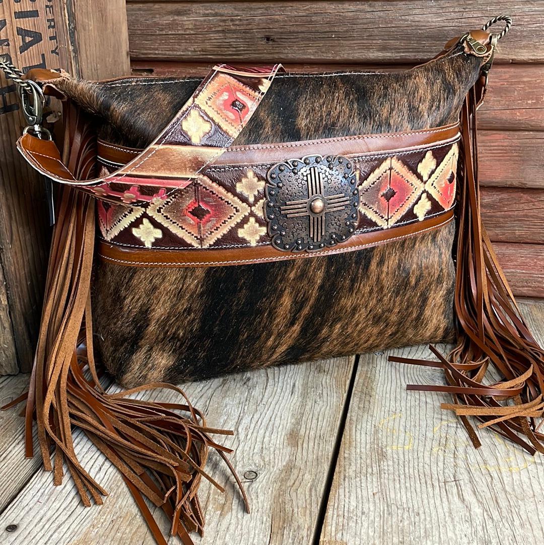 016 Oakley - Red Brindle w/ Summit Fire Navajo w/ Buckle Buckle-Oakley-Western-Cowhide-Bags-Handmade-Products-Gifts-Dancing Cactus Designs