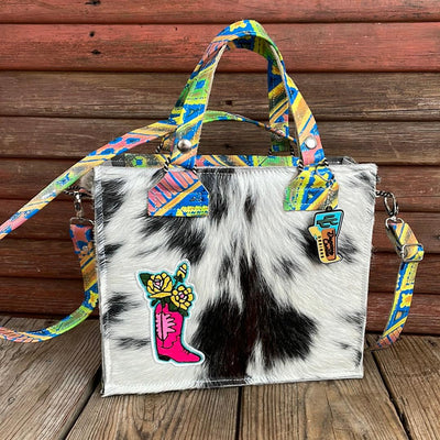 018 Minnie Pearl - Tricolor w/ Neon Trip Navajo-Minnie Pearl-Western-Cowhide-Bags-Handmade-Products-Gifts-Dancing Cactus Designs