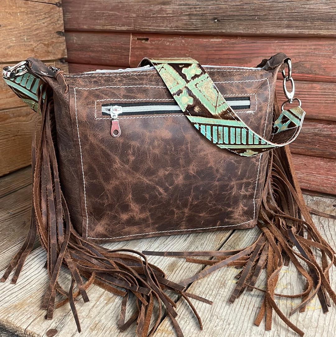 019 Annie - Brindle w/ Emerson Retro Patch-Annie-Western-Cowhide-Bags-Handmade-Products-Gifts-Dancing Cactus Designs