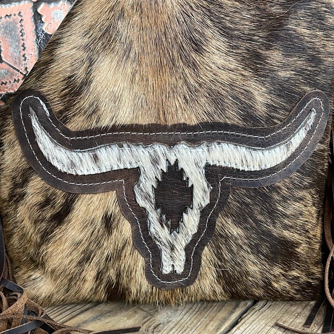 019 Gabby - Brindle w/ Skull Design-Gabby-Western-Cowhide-Bags-Handmade-Products-Gifts-Dancing Cactus Designs