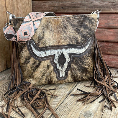 019 Gabby - Brindle w/ Skull Design-Gabby-Western-Cowhide-Bags-Handmade-Products-Gifts-Dancing Cactus Designs