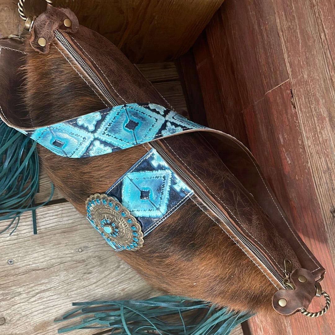 019 Oakley - Red Brindle w/ Glacier Park Navajo w/ Buckle-Oakley-Western-Cowhide-Bags-Handmade-Products-Gifts-Dancing Cactus Designs