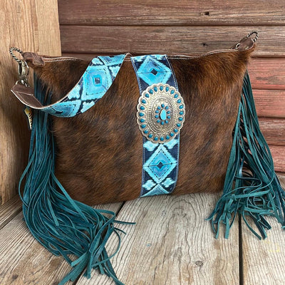 019 Oakley - Red Brindle w/ Glacier Park Navajo w/ Buckle-Oakley-Western-Cowhide-Bags-Handmade-Products-Gifts-Dancing Cactus Designs