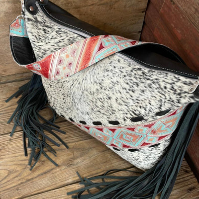 020 Oakley - B&W Speckle w/ Fiesta Navajo-Oakley-Western-Cowhide-Bags-Handmade-Products-Gifts-Dancing Cactus Designs