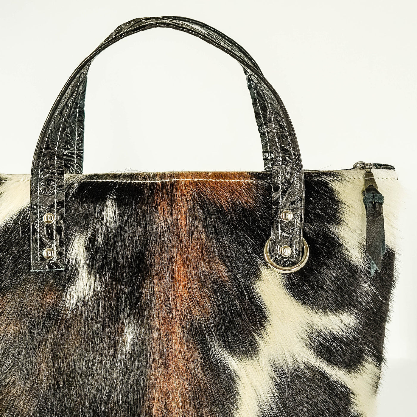 021 Feed Bag - Tricolor w/ Onyx Tool-Feed Bag-Western-Cowhide-Bags-Handmade-Products-Gifts-Dancing Cactus Designs