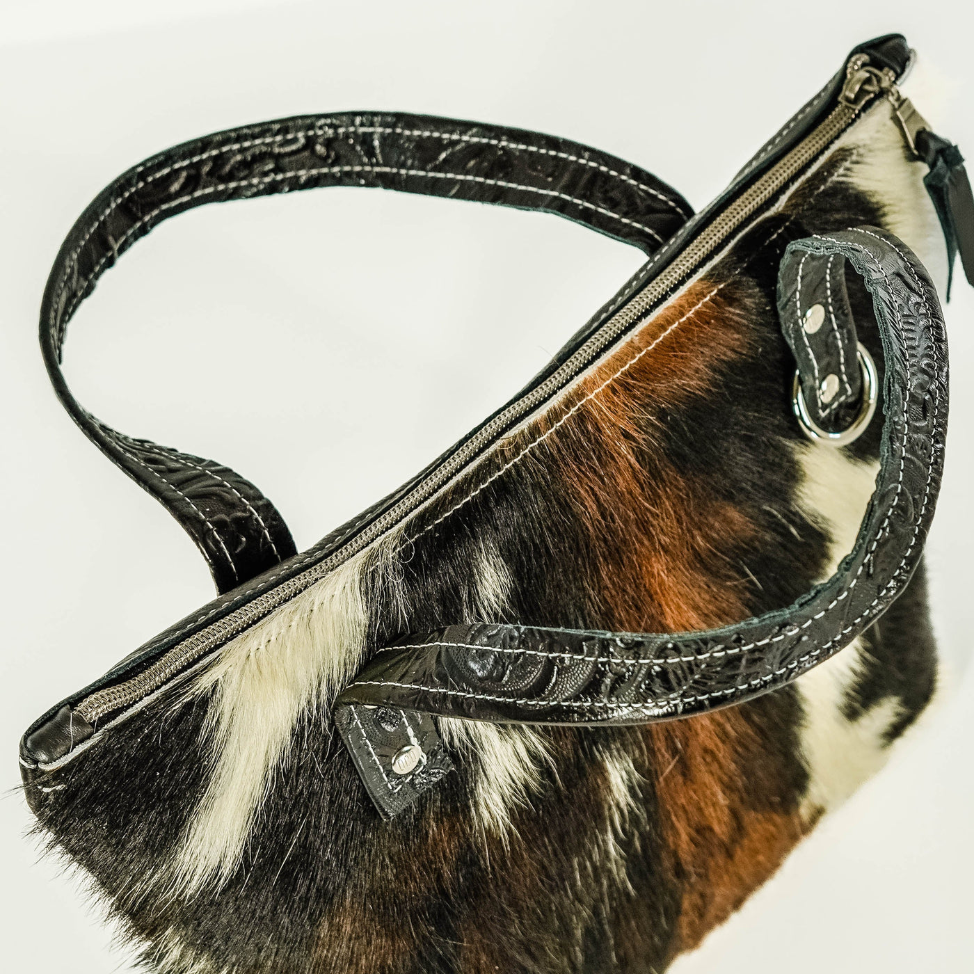 021 Feed Bag - Tricolor w/ Onyx Tool-Feed Bag-Western-Cowhide-Bags-Handmade-Products-Gifts-Dancing Cactus Designs