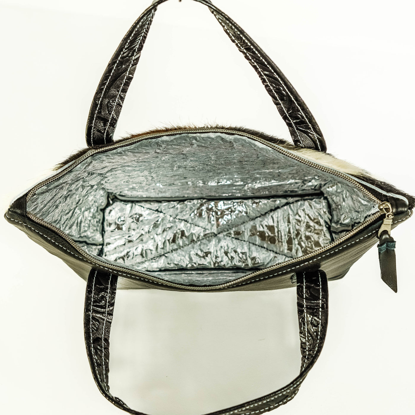 021 Feed Bag - Tricolor w/ Onyx Tool-Feed Bag-Western-Cowhide-Bags-Handmade-Products-Gifts-Dancing Cactus Designs