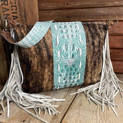 022 Oakley - Brindle w/ Turquoise Sand Croc-Oakley-Western-Cowhide-Bags-Handmade-Products-Gifts-Dancing Cactus Designs