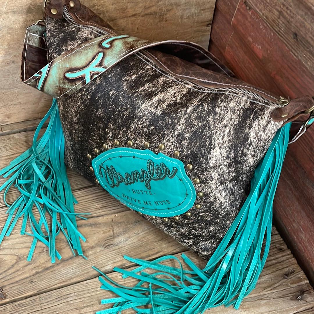 022 Oakley - Brindle w/ Wrangler Butts Patch-Oakley-Western-Cowhide-Bags-Handmade-Products-Gifts-Dancing Cactus Designs