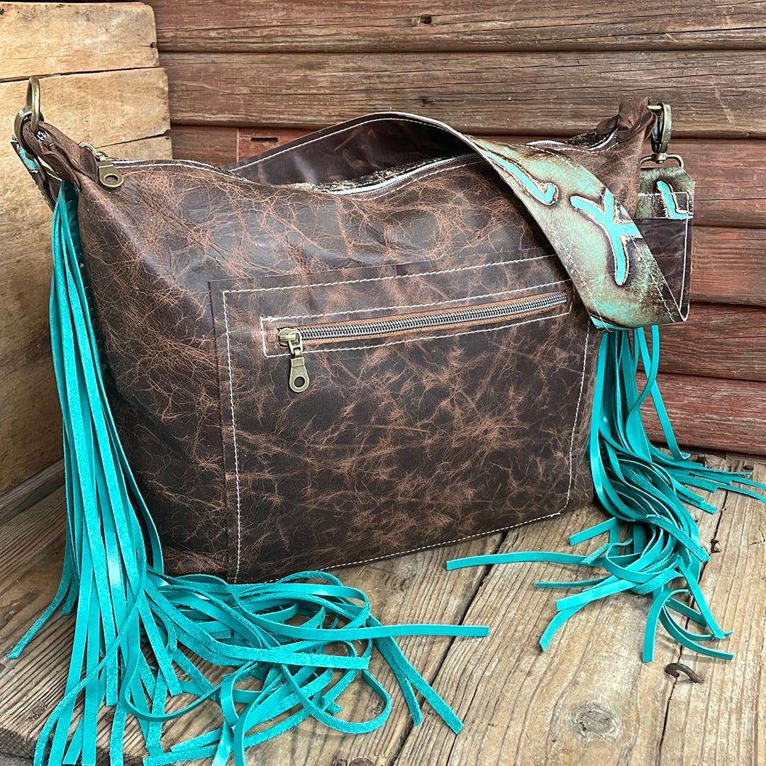 022 Oakley - Brindle w/ Wrangler Butts Patch-Oakley-Western-Cowhide-Bags-Handmade-Products-Gifts-Dancing Cactus Designs