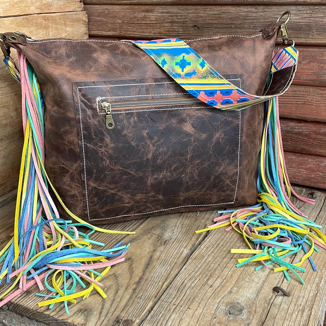 023 Oakley - Red Brindle w/ Neon Trip Crosses-Oakley-Western-Cowhide-Bags-Handmade-Products-Gifts-Dancing Cactus Designs