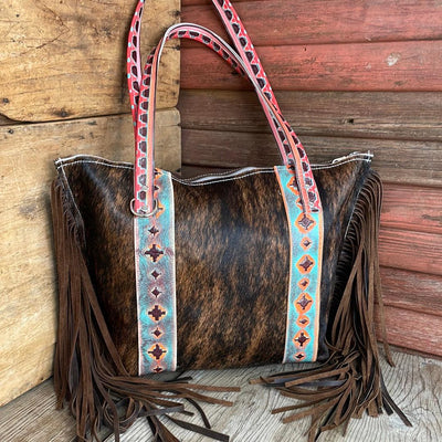 024 June - Red Brindle w/ Western Sunset-June-Western-Cowhide-Bags-Handmade-Products-Gifts-Dancing Cactus Designs