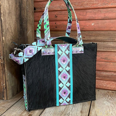 025 Clerk - Black w/ 90's Party-Clerk-Western-Cowhide-Bags-Handmade-Products-Gifts-Dancing Cactus Designs