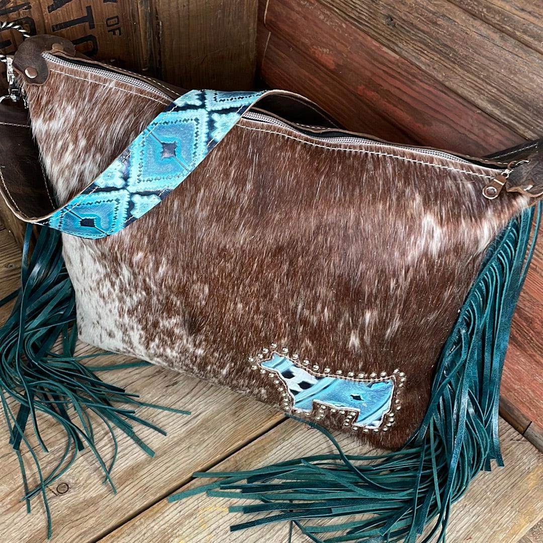 026 Oakley - Longhorn w/ Glacier Park Navajo w/ Cow-Oakley-Western-Cowhide-Bags-Handmade-Products-Gifts-Dancing Cactus Designs