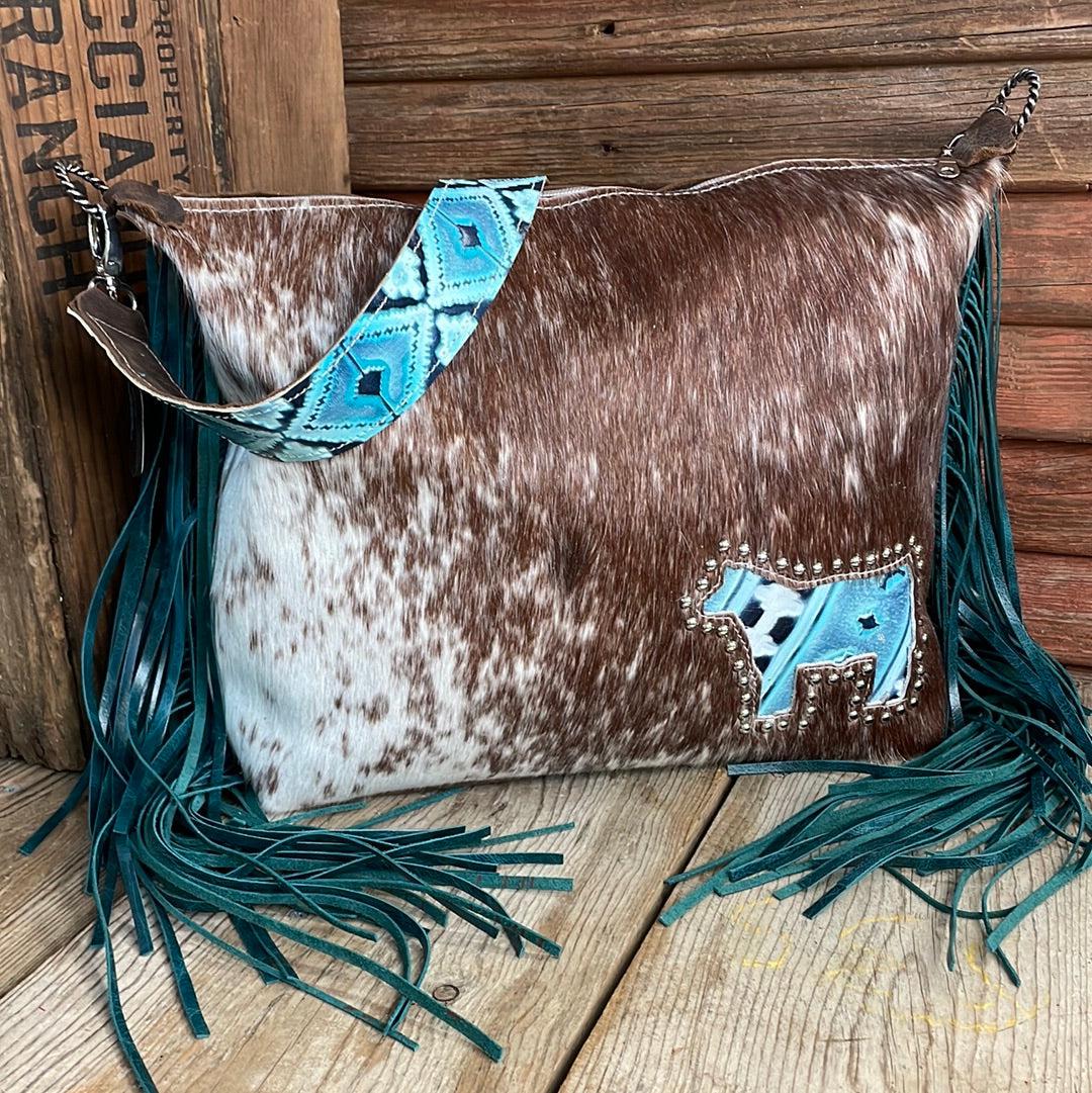 026 Oakley - Longhorn w/ Glacier Park Navajo w/ Cow-Oakley-Western-Cowhide-Bags-Handmade-Products-Gifts-Dancing Cactus Designs