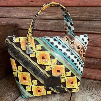 027 Feed Bag - Tricolor Acid w/ Aurora Navajo-Feed Bag-Western-Cowhide-Bags-Handmade-Products-Gifts-Dancing Cactus Designs