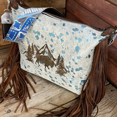 028 Annie - Tiffany Blue Acid w/ Buffalo Design-Annie-Western-Cowhide-Bags-Handmade-Products-Gifts-Dancing Cactus Designs