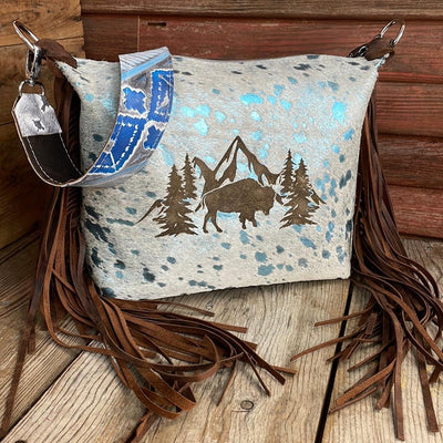 028 Annie - Tiffany Blue Acid w/ Buffalo Design-Annie-Western-Cowhide-Bags-Handmade-Products-Gifts-Dancing Cactus Designs