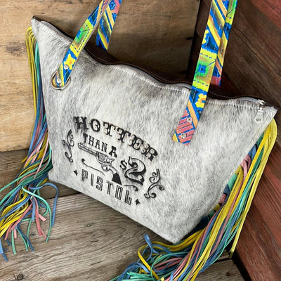 030 June - Grey Brindle w/ Two Dollar Pistol-June-Western-Cowhide-Bags-Handmade-Products-Gifts-Dancing Cactus Designs