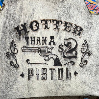 030 June - Grey Brindle w/ Two Dollar Pistol-June-Western-Cowhide-Bags-Handmade-Products-Gifts-Dancing Cactus Designs