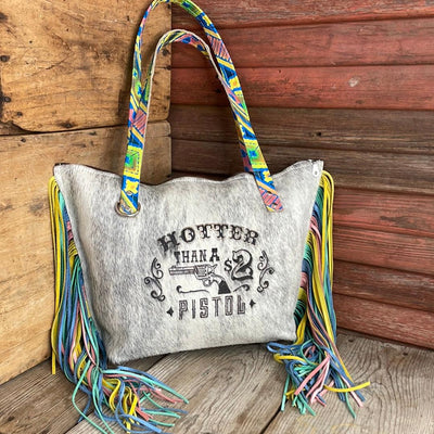 030 June - Grey Brindle w/ Two Dollar Pistol-June-Western-Cowhide-Bags-Handmade-Products-Gifts-Dancing Cactus Designs