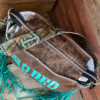 031 Maren - Longhorn w/ Handpainted Rodeo Junkie Design-Maren-Western-Cowhide-Bags-Handmade-Products-Gifts-Dancing Cactus Designs