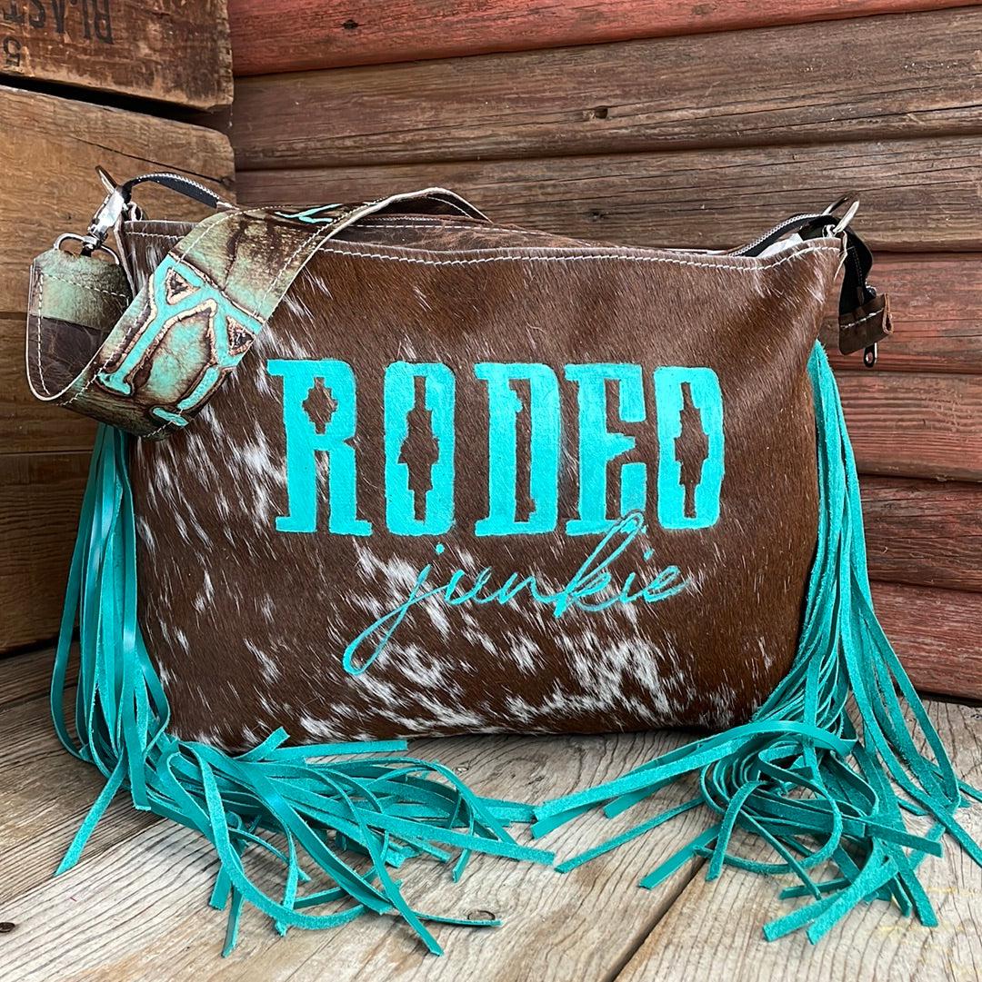 031 Maren - Longhorn w/ Handpainted Rodeo Junkie Design-Maren-Western-Cowhide-Bags-Handmade-Products-Gifts-Dancing Cactus Designs