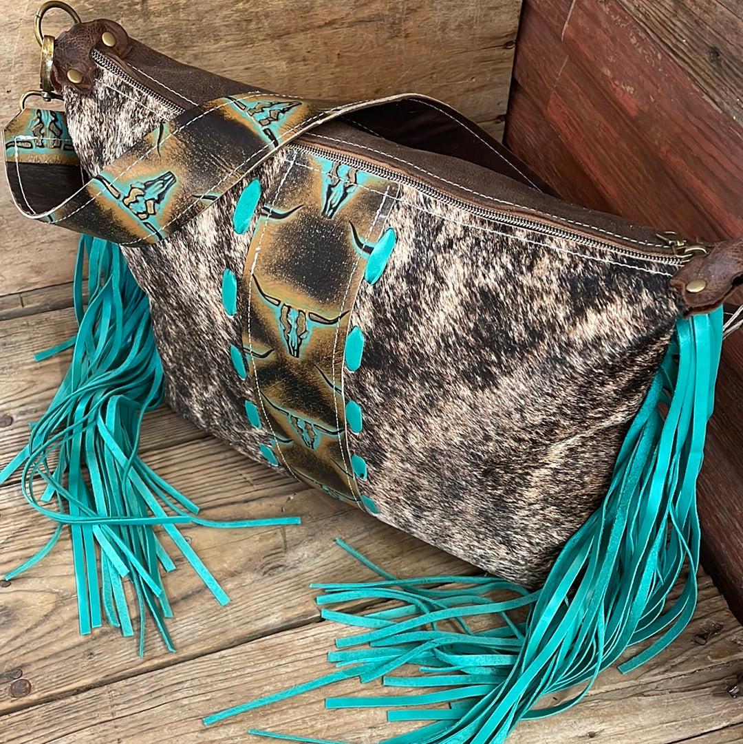 031 Oakley - Brindle w/ Patina Skulls-Oakley-Western-Cowhide-Bags-Handmade-Products-Gifts-Dancing Cactus Designs