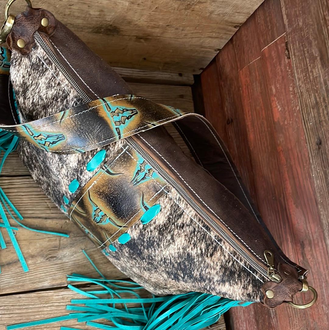 031 Oakley - Brindle w/ Patina Skulls-Oakley-Western-Cowhide-Bags-Handmade-Products-Gifts-Dancing Cactus Designs