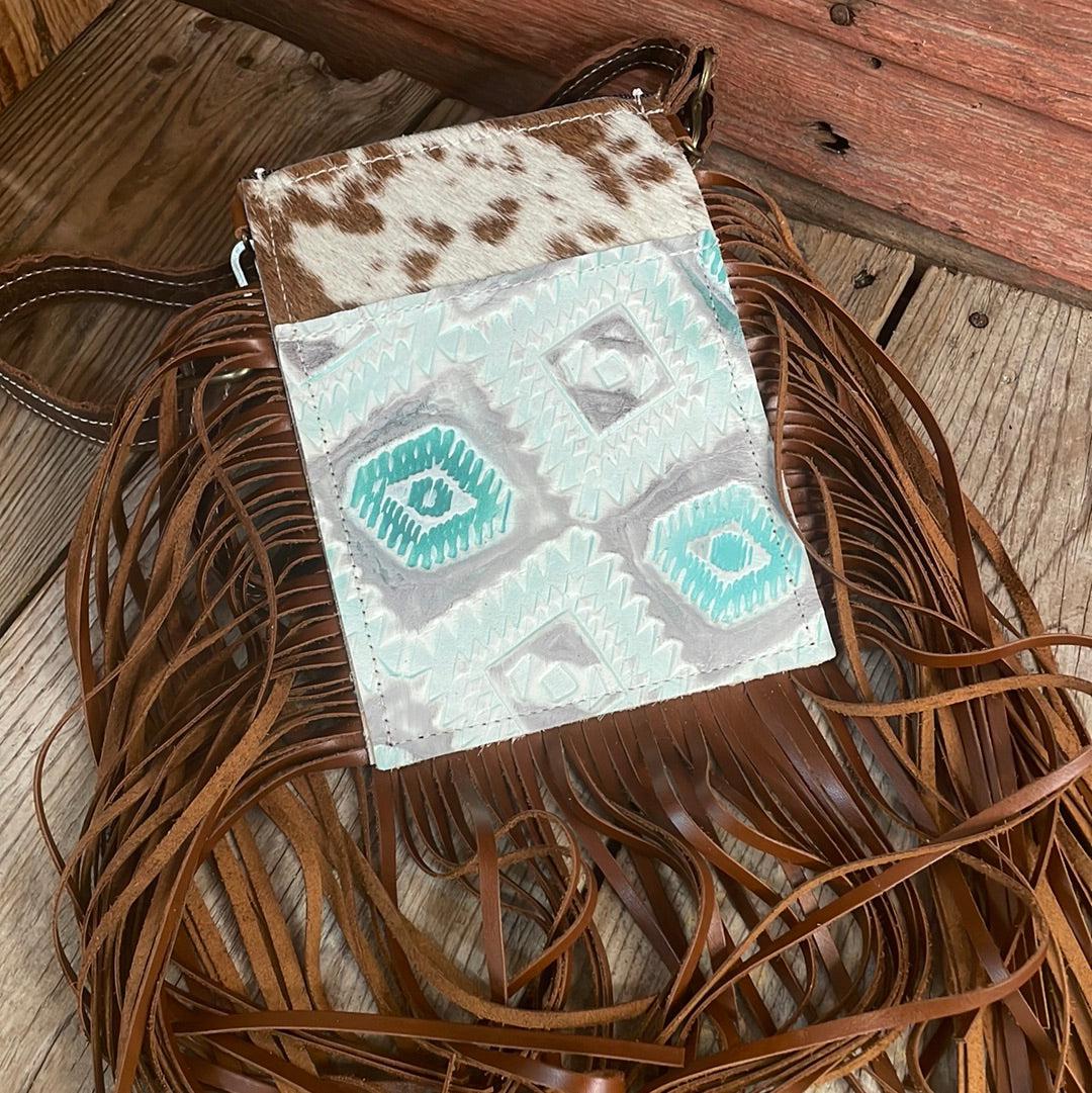 032 Carrie - Longhorn w/ Turquoise Sand Aztec-Carrie-Western-Cowhide-Bags-Handmade-Products-Gifts-Dancing Cactus Designs