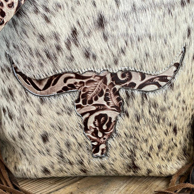 032 Gabby - Dirty Longhorn w/ Ivory Tool Skull Design-Gabby-Western-Cowhide-Bags-Handmade-Products-Gifts-Dancing Cactus Designs