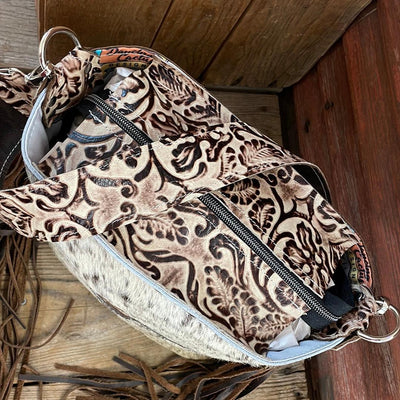 032 Gabby - Dirty Longhorn w/ Ivory Tool Skull Design-Gabby-Western-Cowhide-Bags-Handmade-Products-Gifts-Dancing Cactus Designs