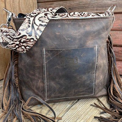 032 Gabby - Dirty Longhorn w/ Ivory Tool Skull Design-Gabby-Western-Cowhide-Bags-Handmade-Products-Gifts-Dancing Cactus Designs