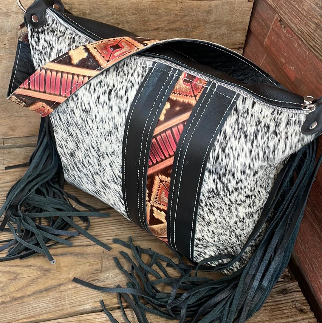 032 Oakley - B&W Speckle w/ Summit Fire-Oakley-Western-Cowhide-Bags-Handmade-Products-Gifts-Dancing Cactus Designs