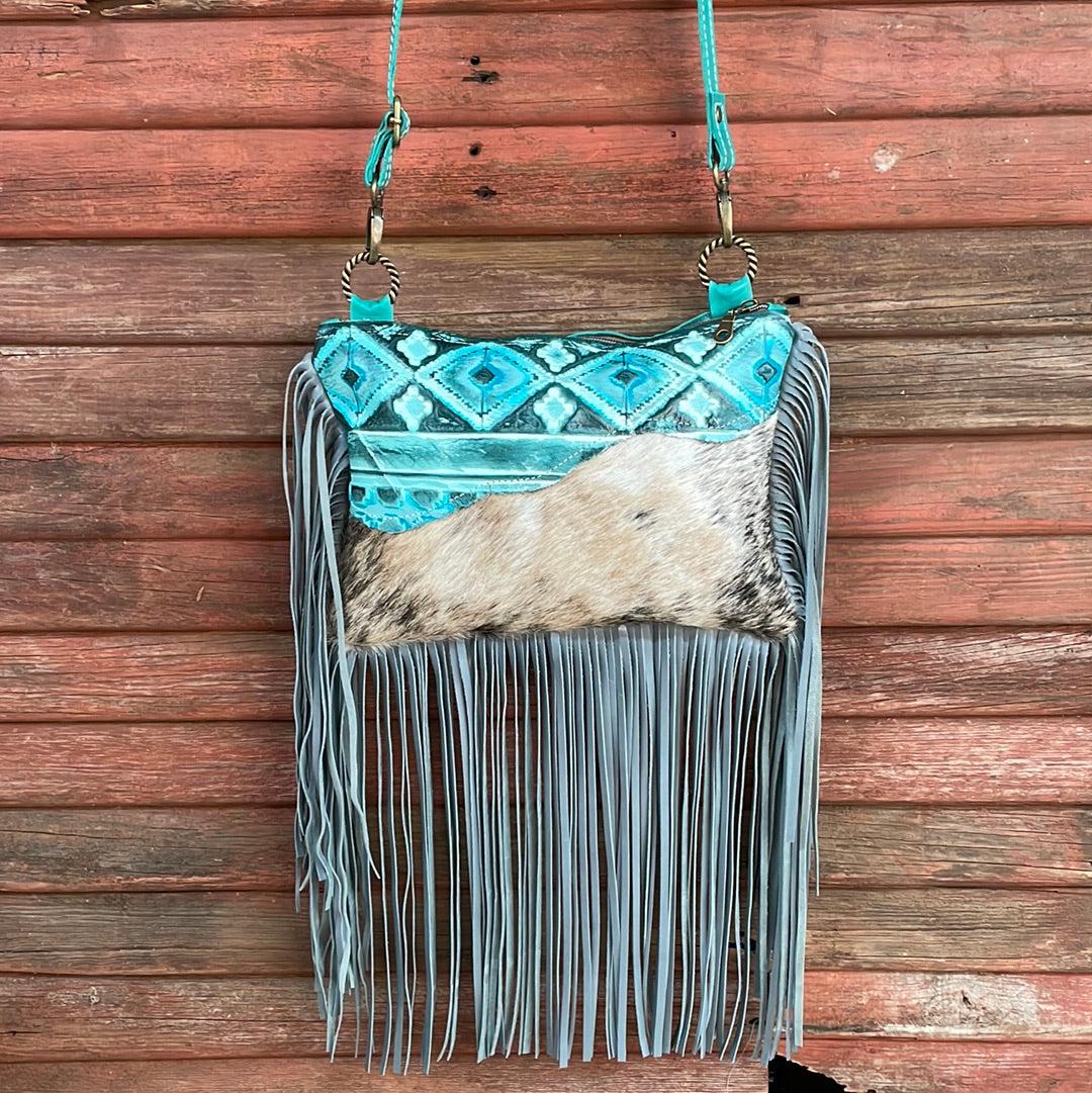032 Patsy - Brindle w/ Turquoise Matrix-Patsy-Western-Cowhide-Bags-Handmade-Products-Gifts-Dancing Cactus Designs