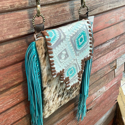 034 Tammy - Brindle w/ Turquoise Sand Aztec Flap-Tammy-Western-Cowhide-Bags-Handmade-Products-Gifts-Dancing Cactus Designs