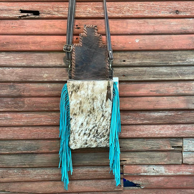 034 Tammy - Brindle w/ Turquoise Sand Aztec Flap-Tammy-Western-Cowhide-Bags-Handmade-Products-Gifts-Dancing Cactus Designs