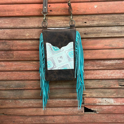 034 Tammy - Brindle w/ Turquoise Sand Aztec Flap-Tammy-Western-Cowhide-Bags-Handmade-Products-Gifts-Dancing Cactus Designs