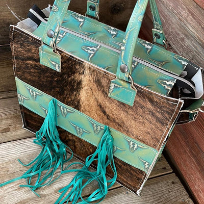 035 Clerk - Brindle w/ Margarita Skulls-Clerk-Western-Cowhide-Bags-Handmade-Products-Gifts-Dancing Cactus Designs