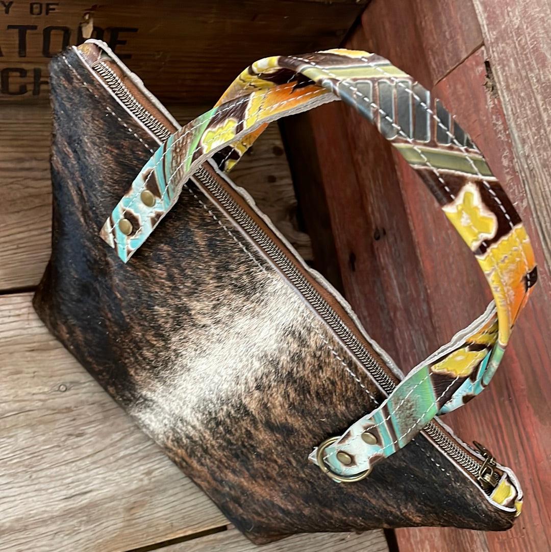036 Feed Bag - Brindle w/ Aurora Navajo-Feed Bag-Western-Cowhide-Bags-Handmade-Products-Gifts-Dancing Cactus Designs