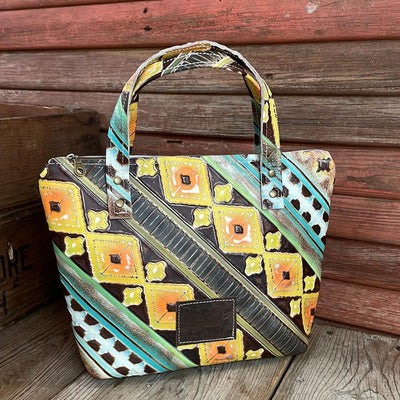 036 Feed Bag - Brindle w/ Aurora Navajo-Feed Bag-Western-Cowhide-Bags-Handmade-Products-Gifts-Dancing Cactus Designs