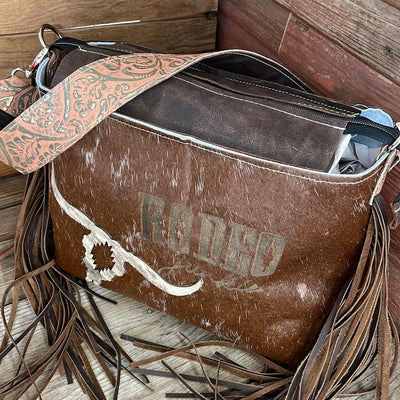 036 Maren - Longhorn w/ Skull & Rodeo Junkie Design-Maren-Western-Cowhide-Bags-Handmade-Products-Gifts-Dancing Cactus Designs