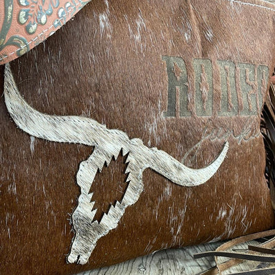 036 Maren - Longhorn w/ Skull & Rodeo Junkie Design-Maren-Western-Cowhide-Bags-Handmade-Products-Gifts-Dancing Cactus Designs