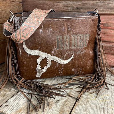 036 Maren - Longhorn w/ Skull & Rodeo Junkie Design-Maren-Western-Cowhide-Bags-Handmade-Products-Gifts-Dancing Cactus Designs