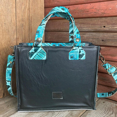 036 Minnie Pearl - Black w/ Turquoise Matrix Navajo-Minnie Pearl-Western-Cowhide-Bags-Handmade-Products-Gifts-Dancing Cactus Designs