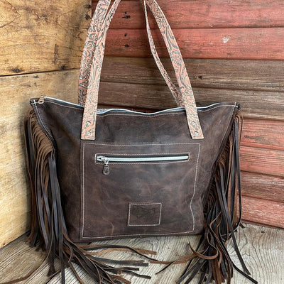 038 June - B&W Speckle w/ Grapefruit Tool-June-Western-Cowhide-Bags-Handmade-Products-Gifts-Dancing Cactus Designs